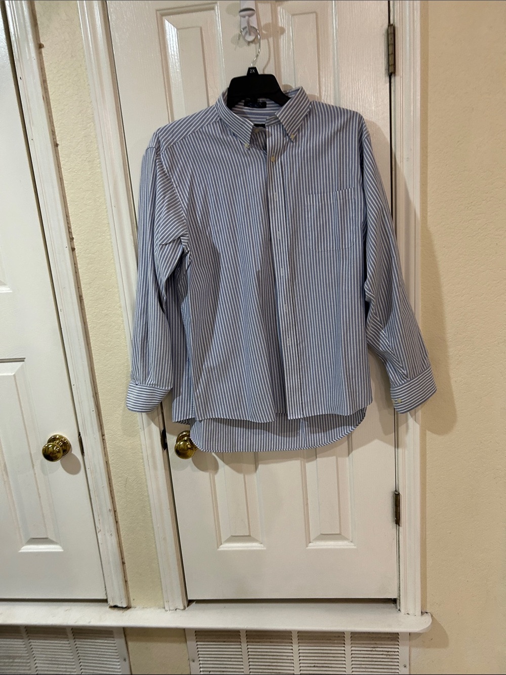 Chaps Blue and White Stripe Casual Button-Down Shirt
